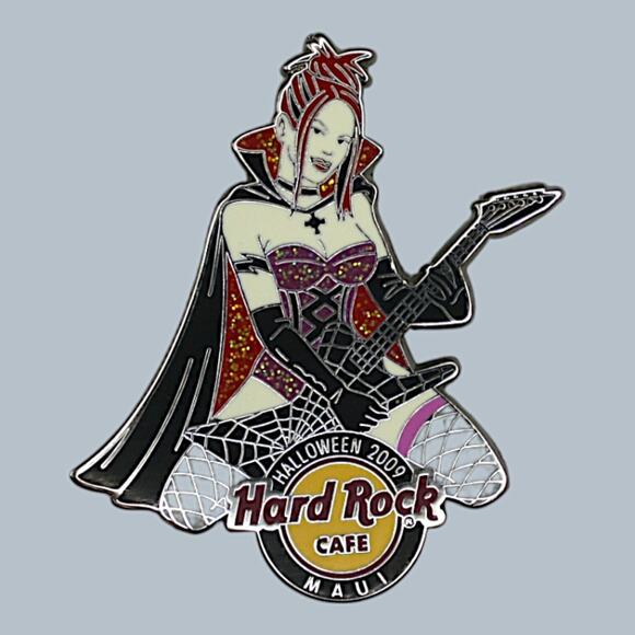Accessories - Hard Rock Pin 2009 Maui Halloween Mistress Red Hair Girl Cape Spiderweb Guitar
